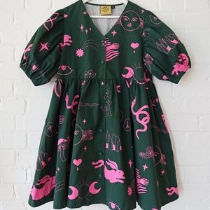 ISO LO x Laura Callaghan Hidden Symbols Puff Sleeve Dress